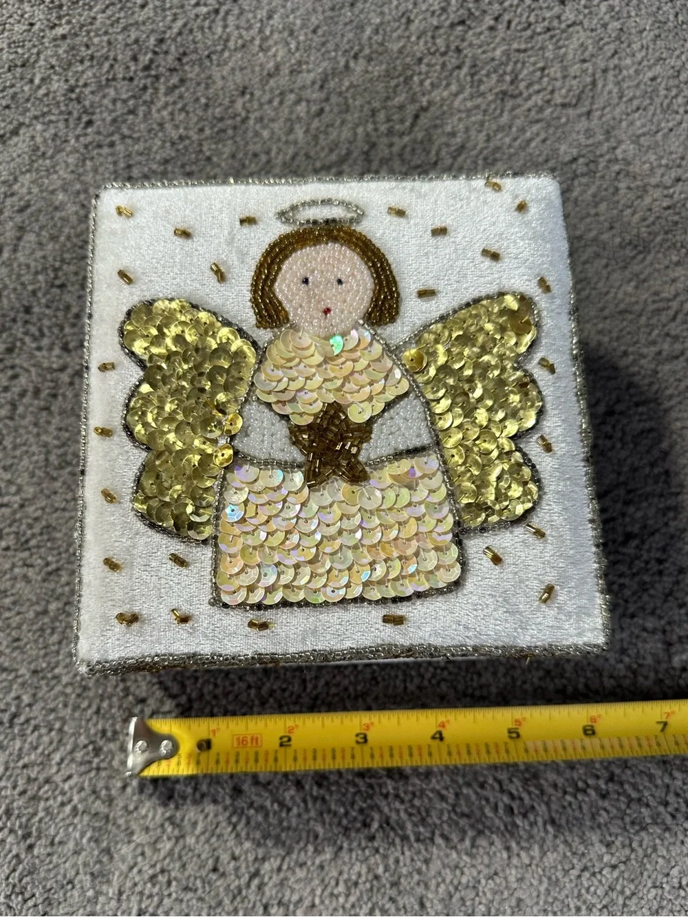 Vintage GAC 1999 Sequin Beaded Angel Star Trinket Jewelry Box Christmas Holiday